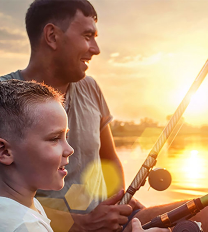 Father and Son fishing on boat